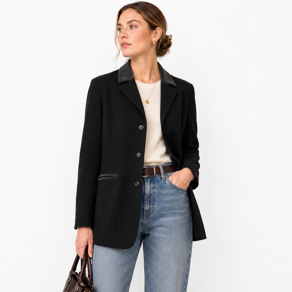 Equestrian Designs Black Blazer Pig Suede Trim Tactel Lycra Size Small Tailored